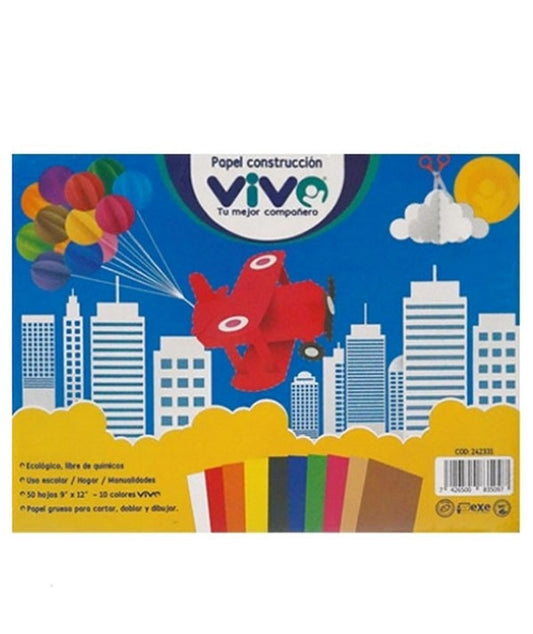 Papel de Construcción 9x12 pulgadas - Paquete 50 Hojas Colores Surtidos