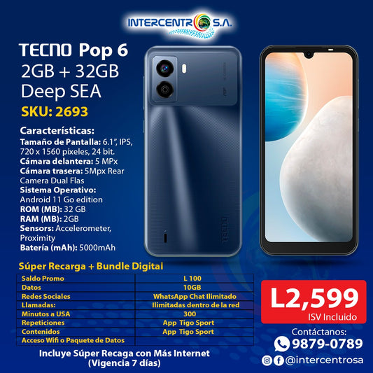 TECNO POP 6 2GB +32GB DEEP SEA